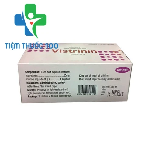 Vistrinin 20mg - Thuốc điều trị mụn trứng cá hiệu quả của Phil Inter Pharma