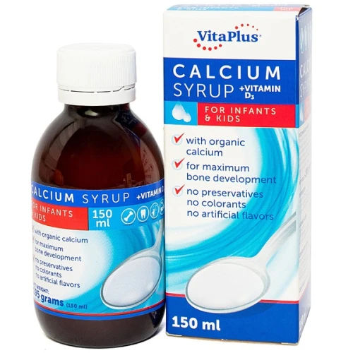 Siro bổ sung Canxi và Vitamin D3 Vitaplus Calcium Syrup + Vitamin D3 150Ml