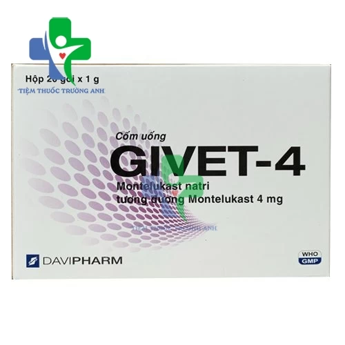 Givet 4mg Davipharm - Điều trị hỗ trợ bệnh hen, viêm mũi dị ứng